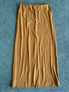 Reformation Ochre Dirt Yellow Maxi Slip Straight Skirt L Slit Back Twill Waist